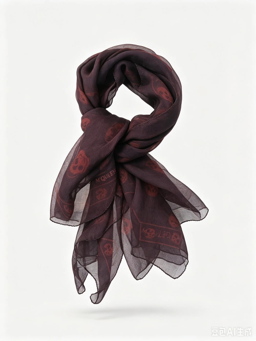 Alexander McQueen Men's Dark Plum Skull Silk Scarf - Picture 2 of 4